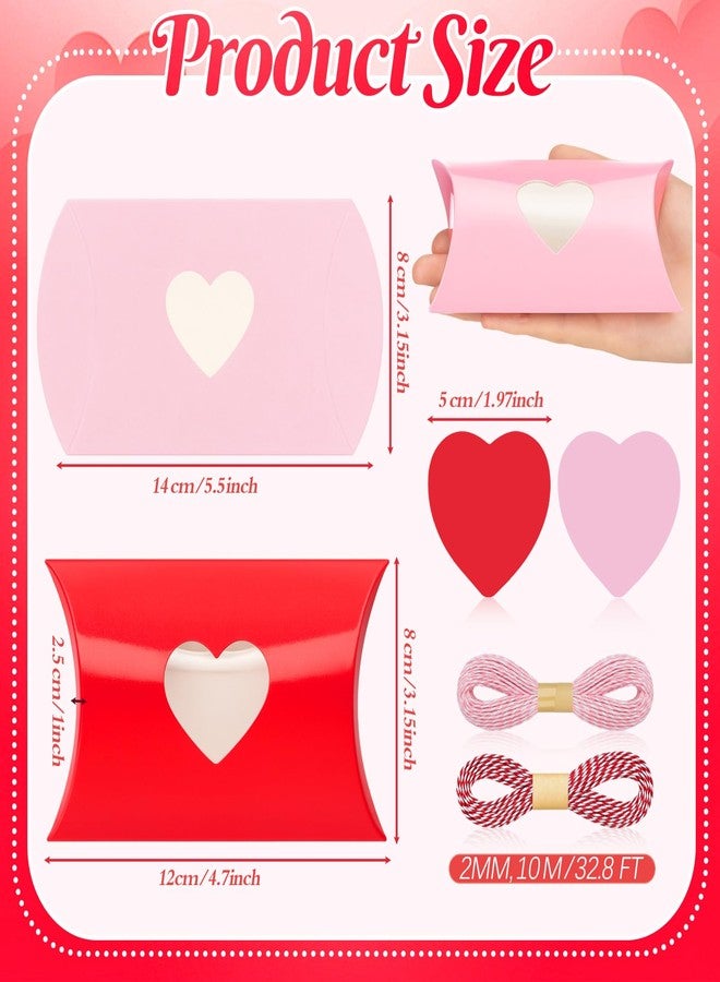 ايباك علب وسائد عيد الحب من إيباخ، ٥٠ قطعة، مقاس ٤.٧٢ × ٣.١٥ × ١ بوصة، باللونين الأحمر والوردي، علب هدايا ورقية صغيرة للحلوى مع بطاقات هدايا وحبل قطني لتغليف هدايا الحلوى في عيد الحب وحفلات الزفاف وأعياد الميلاد - Image 3